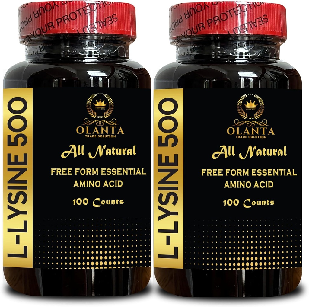 L-LYSINE 500 - Natural Supplement Promoting Stress Support & Nervous System Health, L-Lysine HCl, Daily lysine intake, Energy Production, Amino Acid Vitamin Supplement - 2 Bottles 200 Counts