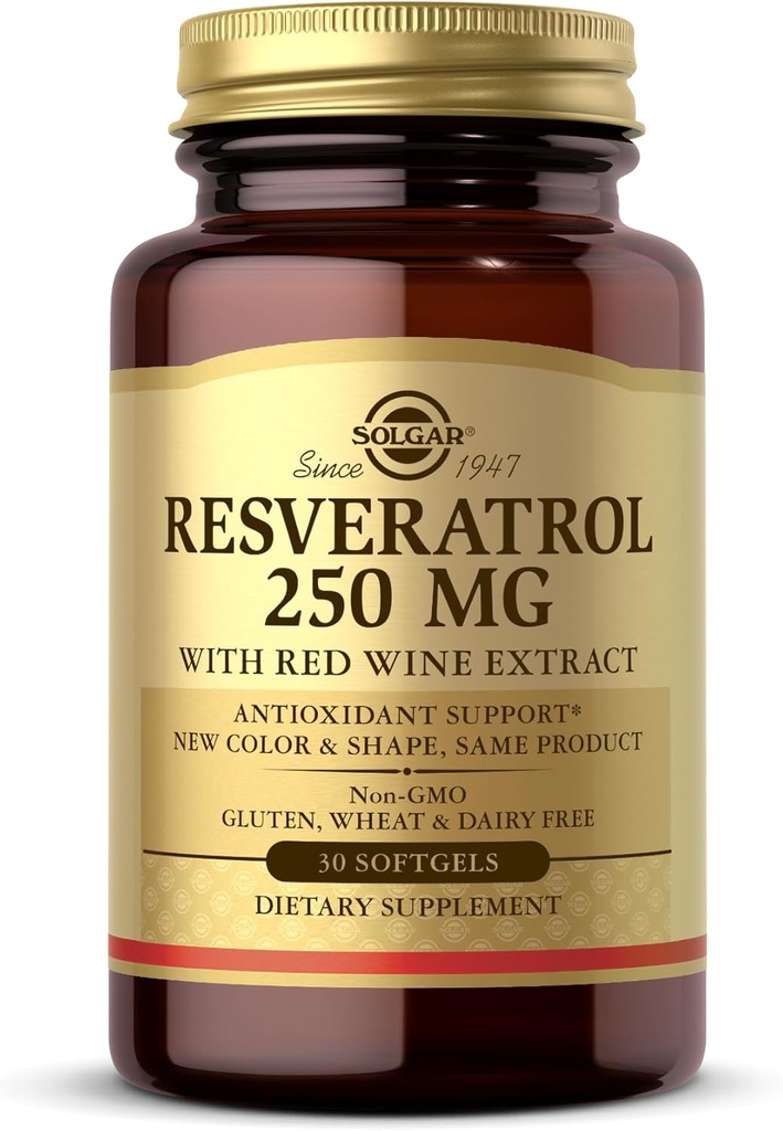 Solgar Resveratrol 250 mg punase veini ekstraktiga - 30 Softgels - Antioksüdant Support - Non-GMO, Gluteenivaba, Piimavaba - 30 Servings