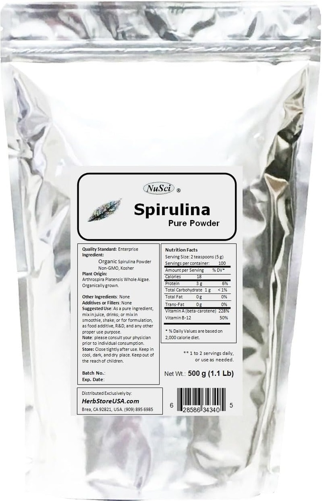 Spirulina organisk dyrket 100% ren pulver 500g (1,1 lb) fersk GMO gratis ikke-irradisert