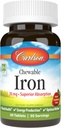 Carlson - Chewable Iron, 30 mg, Absorción Superior, Saúde do Sangue, produción de enerxía e benestar óptimo, Natural Strawberry Flavor, 60 Tablets