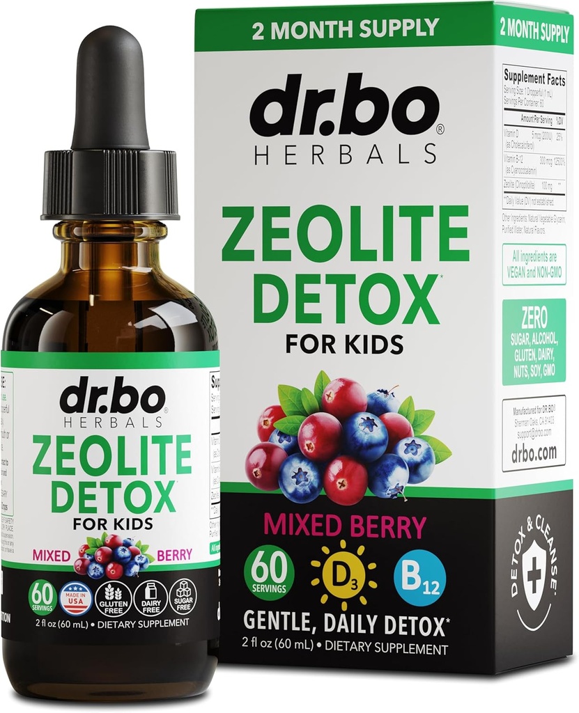 Zeolit Detox pro děti Liquid Drops - Advanced Cloptilolit with Pure Vitamins B12 & D - Kids Gentle Body Daily Clearse Focus & Speech Extra Cloptilolit Zeolite Drops Detox Cleanse Dodatek 2oz