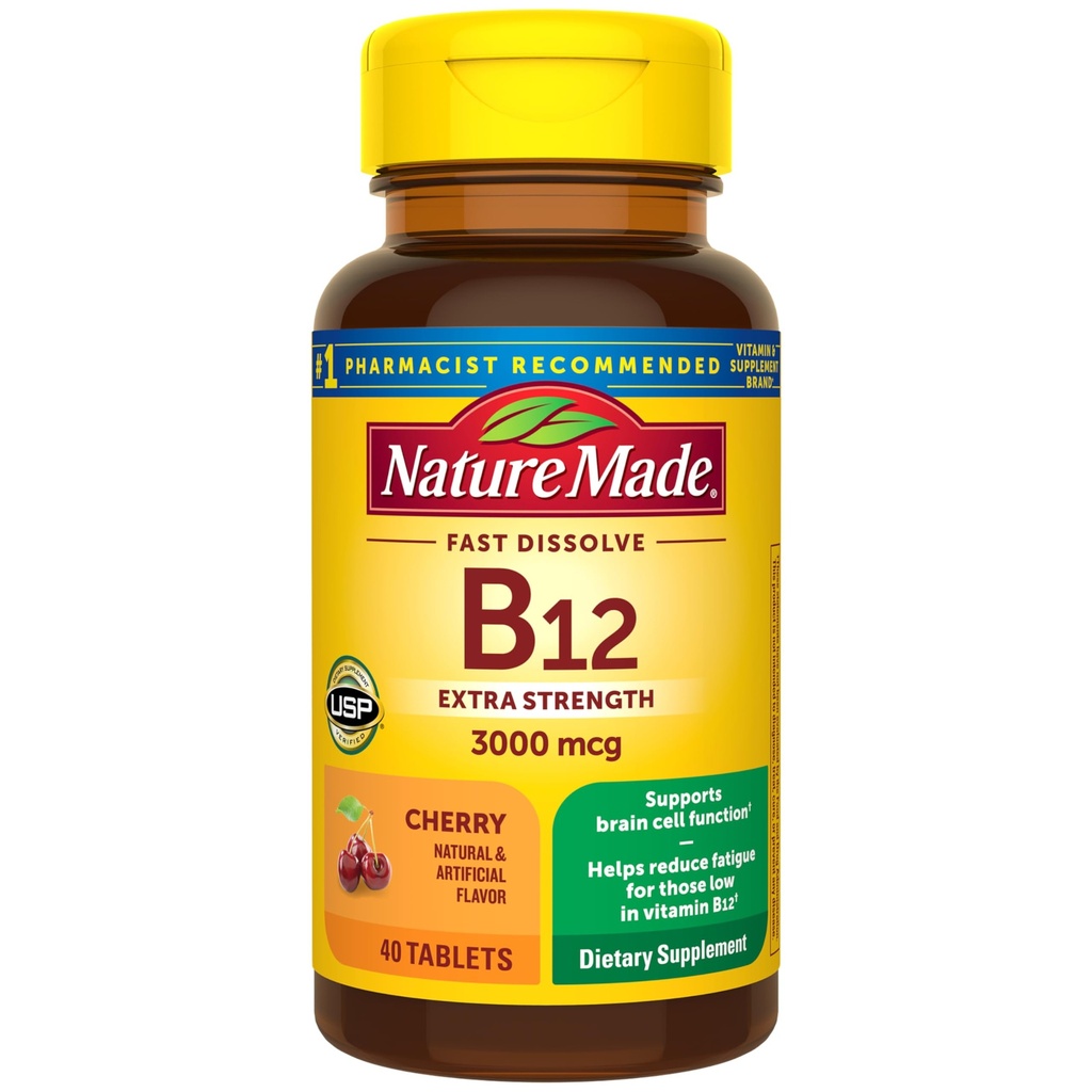 Nature Made Vitamin B12 3000 mcg, Easy to Take Sublingual B12 for Energy Metabolism Support, 40 Sugar Free Fast Dissolve Tablets, 40 Day Supply