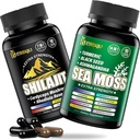 Sea Moss eta shilajit Bundle - 90 Count - Sea Moss, Black Seed Oil, Ashwagandha, Turmeric & Shilajit, Rhodiola Rosea,Burdock, Bladderwrack 21 in 1 Supplements (2 Pack) Brown