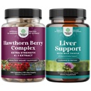 Bundle of High Strength Hawthorn Berry Capsules with Leaf & Flower Extract 4:1 for Healthy Heart & Digestion and Liver Cleanse Detox & Repair - Milk Thistle Supplement for Digestion & Immune Health