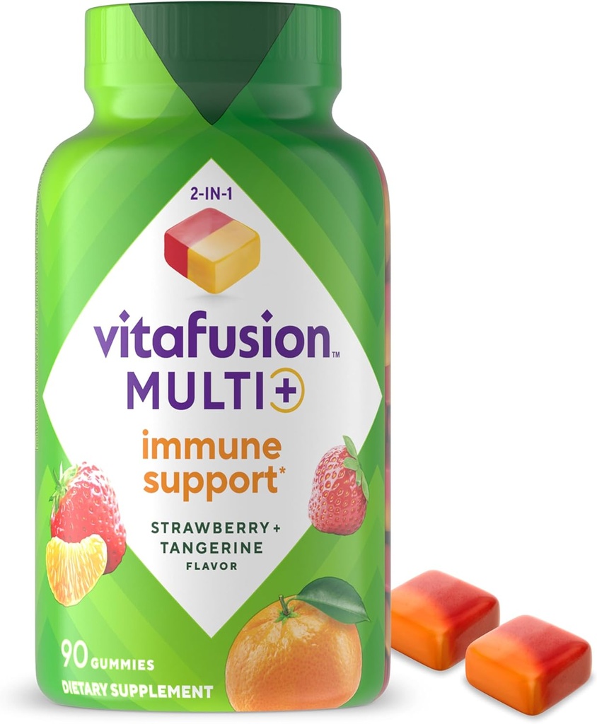 Vitafusion Multi+ Immune Support* — 2-in-1 Benefits ' Flavors – Adult Gummy Vitamins with Vitamin C, Zinc, Daily Multivitamins, 90 count