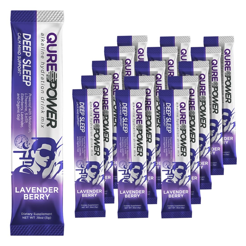 QURE Deep Sleep Aid Drink Mix w / 5mg Melatonin & L-Theanine üçün stress Yardımı üçün səhifə - Habit Təchizatçısı və 5 - HTP Toz | Alkali Hydration | 15 Sticks (1 Box)