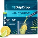 DripDrop Hydration Pakninger - Lemon Lime - Single Serve Electrolytes Powder Mix - Non-GMO, Gluten Free, Vegan - 32 sticks