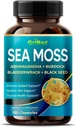 Premium Sea Moss koos Ashwagandha, Burdock Bladderwrack, Black Seed for Immune System, Skin, Digestion & Energy-made in the USA (150 Count (1. pakk))