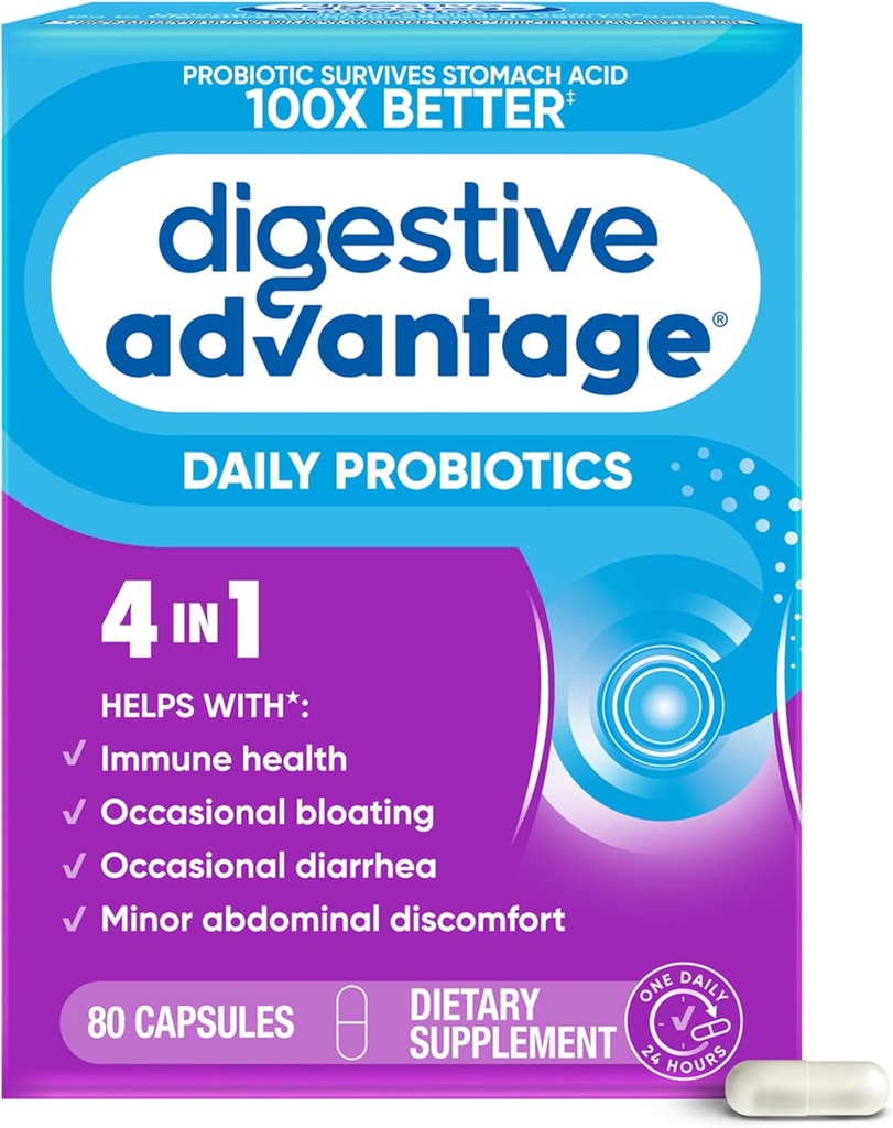 Avantaje digestive Probiotice pentru sanatate digestiva, Probiotice zilnice pentru femei si barbati, Sustine sanatatea curajului, Ocazional Blooting & Diaree, Mici Disconfort abdominal, Suport Imun, Capsule 80ct
