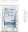 PureCaps USA- Empty Vegetarian Vegan Pill קפסולות בגודל 0: 10,000 גלולות נפרדות
