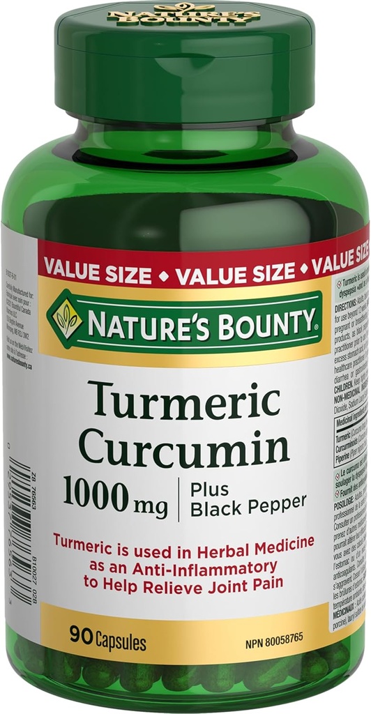 Naturens Bounty Turmeric Curcumin 1000mg Plus Svart Pepper, 90 kapsler