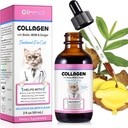 Colágeno para Gatos, Colágeno de Gato Gotas Líquidas para Gatos com Biotina, MSM & Ginger Digestive & Immunity Support, Itch Relief, Pele & Revestimento e Saúde Conjunta, Suplemento de Gato 60ml