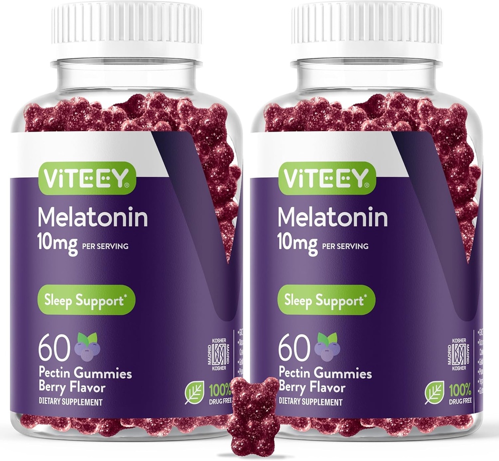 Viteey Melatonin Gummies 10mg - Yetişkinler Ekstra Güçlü Melatonin - Vegan, GMO Free, Gluten Free - 120