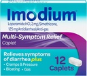 Imodium Multi- Symptom Relief Caplets, Loperamide Hydrochloride & Simeticone Anti- Diareale Medicine for Relief of Diarea, Gas, Bloating, Cramps & Pressure, HSA/FSA Aliable, 12 ot