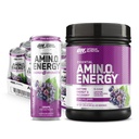 Optimum Nutrition Amino Energy Powder, Concord Grape, 20.6 Ounce, 65 Servings with Essential Amino Energy Plus Electrolyes Sparkling Drink, Grape, 12 Count - Bundle Pack