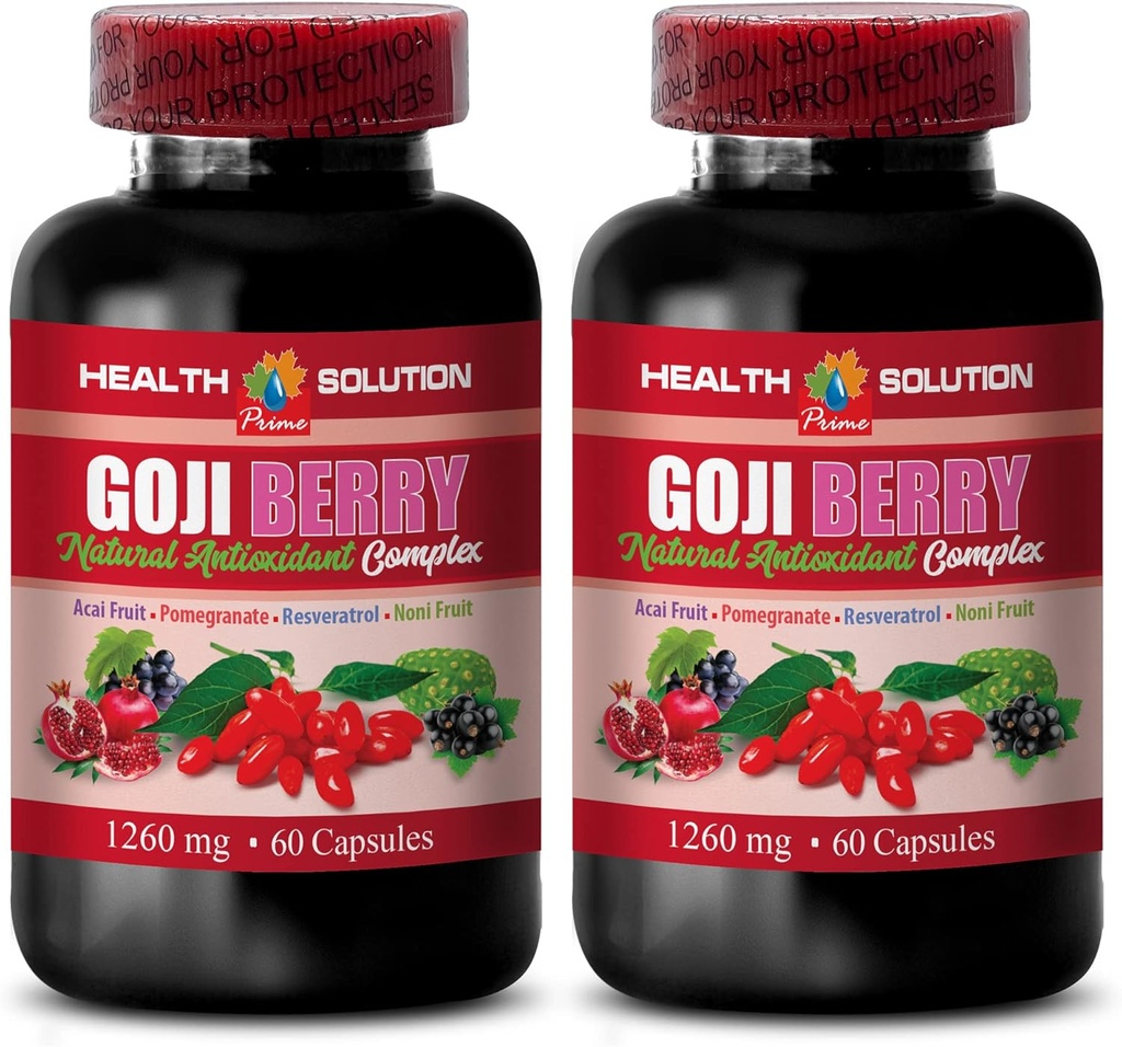 Brain and Memory Power Boost - Goji Berry - Natural ANTIOXIDANT Complex, Immune Support, Noni Supplement Pills, Mangosteen Extract, acai Berry, superfruit Complex, Energy Booster, 2 Bottles 120 Caps
