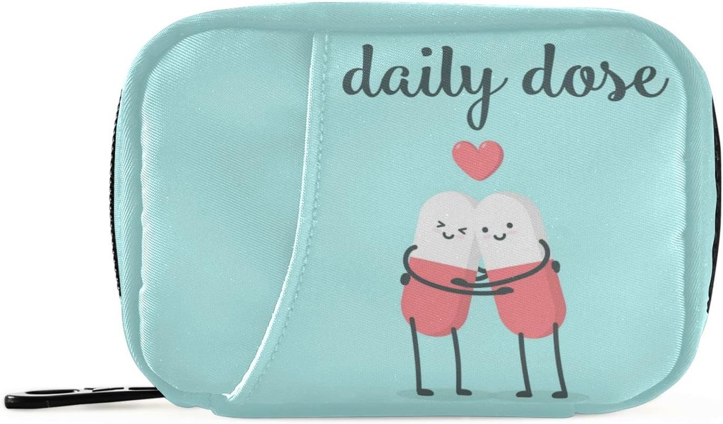 Naanle Cartoon Pills Heart Pill Box 7 Day Pouzdro Pouzdro Cestovní organizátor se Zipper Přenosný týdenní Kompaktní velikost pro vitamin dodatek držák A karton červená modrá 4.6 x 3.14 x 1.88 Inch 0,12 kg