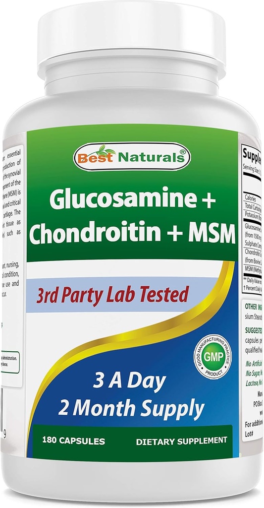 Najlepsi Naturałowie Glukozamina Chondroitin i MSM (Non-GMO) - Promotes Joint Health - 180 Count