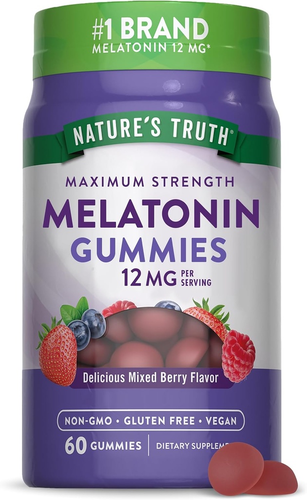 Nature's Truth Melatonin Gummies | 12mg | Mixed Berry Flavor | Vegan, Non-GMO e suplementos gratuítos de glute
