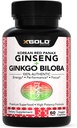 한국 빨간 Panax 인삼 1200mg + Ginkgo Biloba - 여분 힘 뿌리 추출물 분말 보충교재 w/High Ginsenoside Vegan 캡슐 에너지, 성과 & 초점 - 남자 & 여자를 위한 보충교재