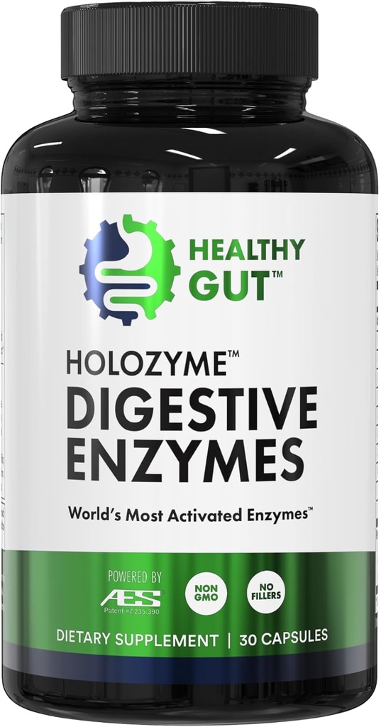 Healthy Gut HoloZyme Max Strength Digestive Enzyme | Verhindert Bloating, Gas, &amp; Verdauung w/Protease, Amylase, Lipase, Lactase und mehr | 15 Servietten (Sample Bottle)