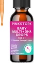 Vaaleanpunainen Stork Baby Liquid Multivitamiini drops, Baby & Toddler Vitamiini drops DHA, C-vitamiini, D, B12 ja Choline tukea aivojen terveyttä ja immuuni toimintaa - 2 fl oz, 2 kuukauden tarjonta