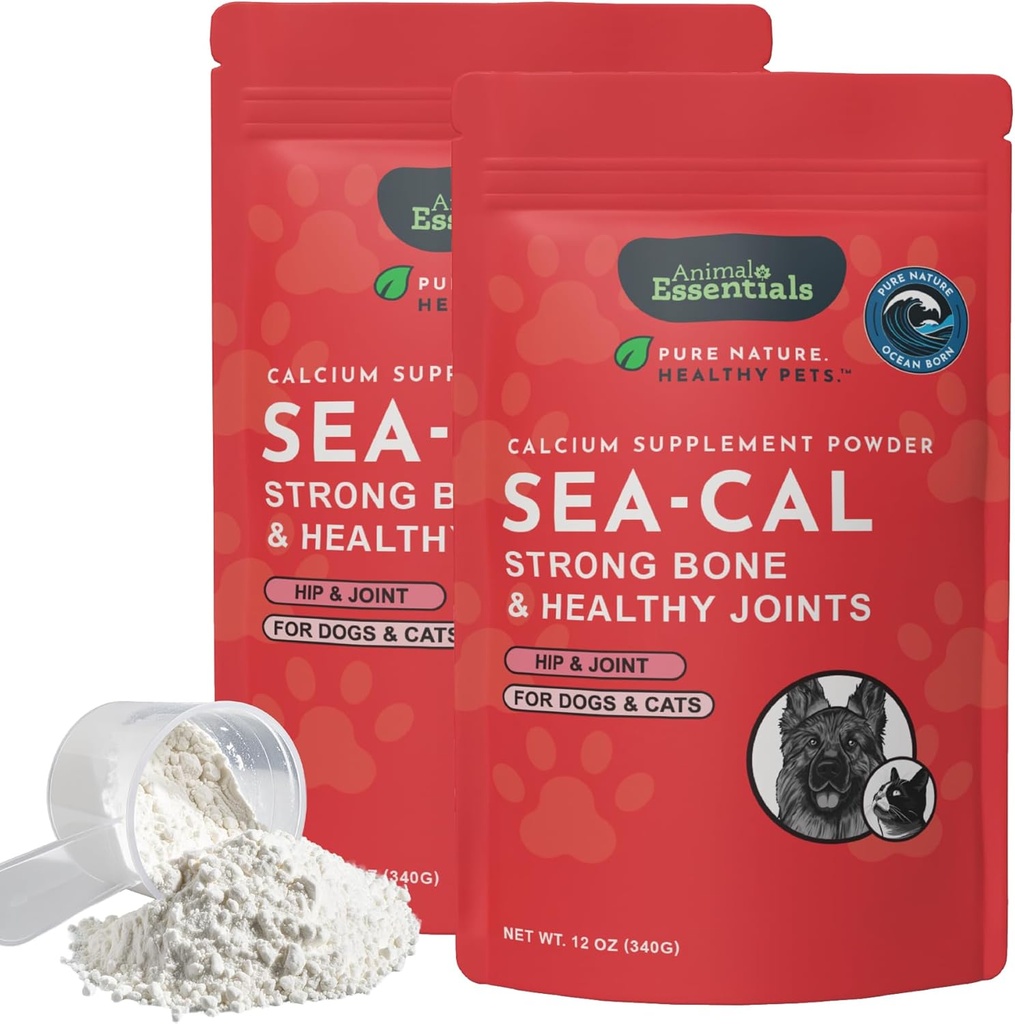 Animal Essentials Sea-Cal - Pura Seaweed polvo de calcio para cans con magnesio, Suplemento conxunto para cans e gatos para ósos saudables e dentes, saúde conxunta, calcio de algas islandesas - 12 oz (Pack of 2)
