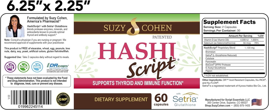 Script Essentials HashiScript Thyroid і Immune підтримки формули з каталазією і клейтатіоном - по Суzy Cohen