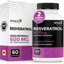 Renew Actives Resveratrol Supplement 600mg per Serving - High-Potency Antioxidant Complex with 50% Trans-Resveratrol – Supports Cellular Health & Longevity - Made in Canada – 60 Vegan Capsules