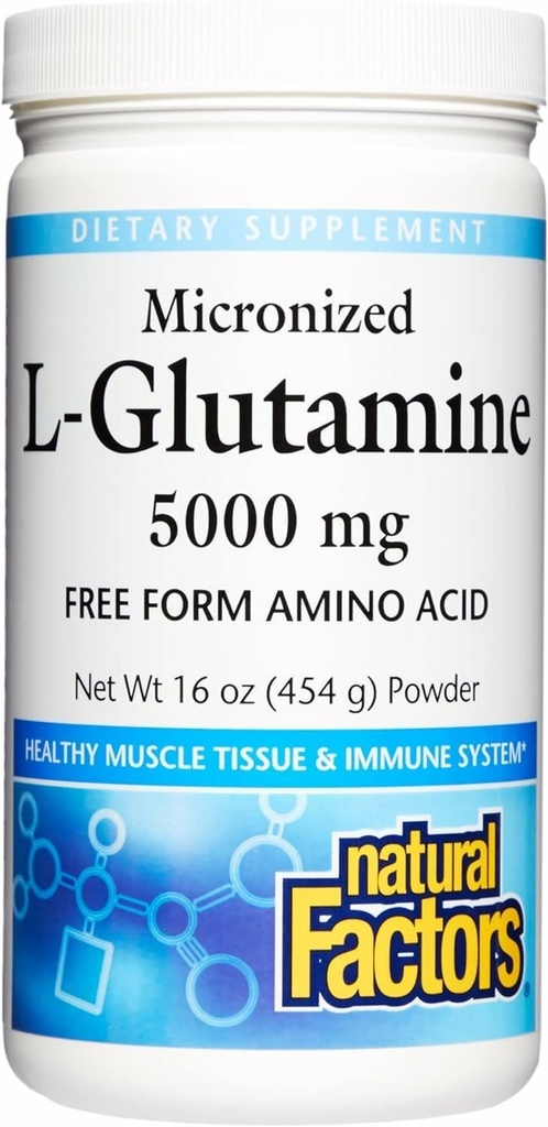 Factors Naturals Microned L- Glutamina 5000 mg Powder - Easy Gut Salut support suplementari - Powder Aidino Acids Muscleray - 16 oz (90 Servings)