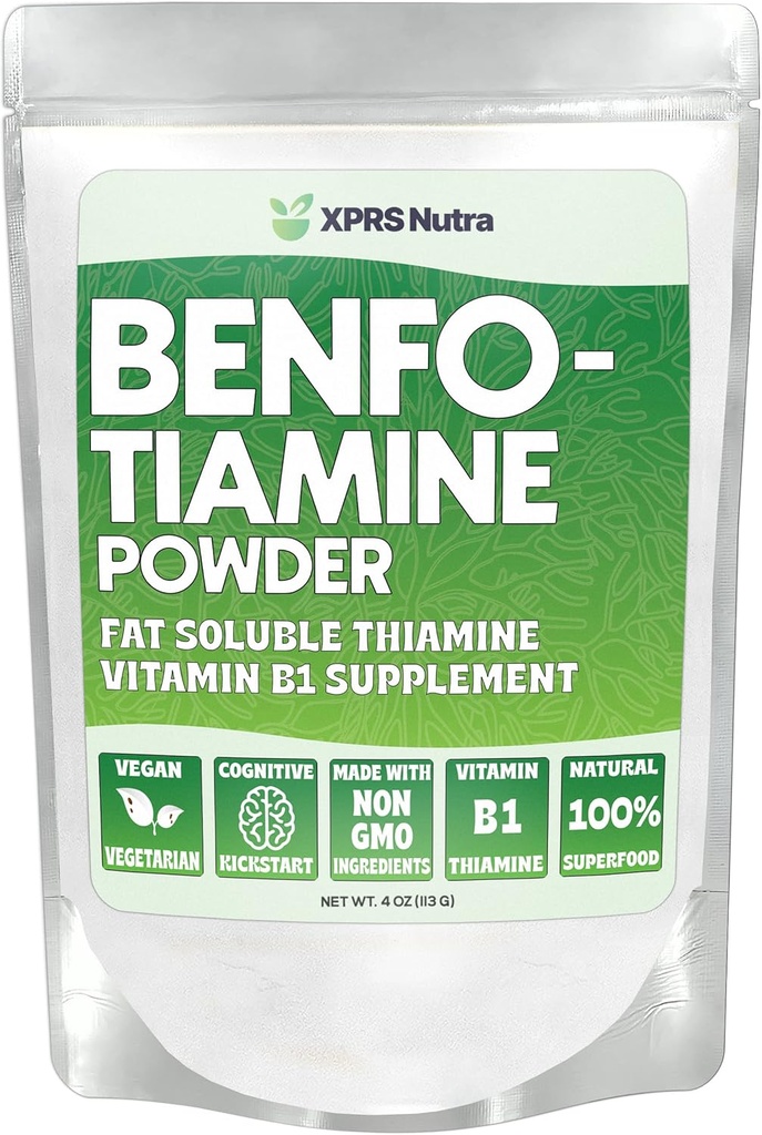 XPRS Nutra Benfotiamine Powder (Thiamine) - Fat Soluble Happy Heart Thiamine Supplement - Advanced Vitamin B1 Benfotiamine for a Cognitive Boost - Vegan Friendly Benfotamine Powder (4 Unze)