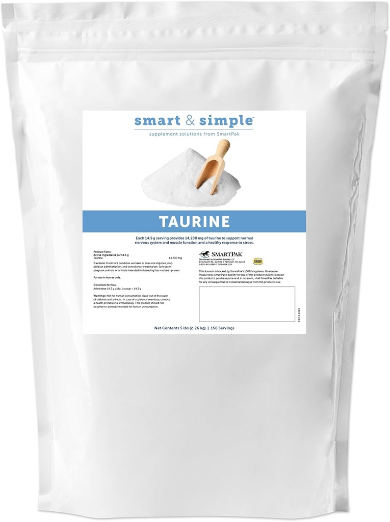 Smart & Simple Taurine Powder | Suplementos de cabalos | 14,200 mg de taurina para cabalos | soporta músculos estrutura externa e interna | Apoia un Demeanor Calma | 156 servizos | 5 lb