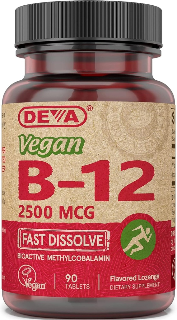 Deva Vegan Vitamins B-12,HighPotency 2500 mcg B12,快速溶解,亚语,90平板电脑(Pack of 3)
