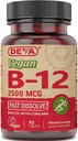 Deva Vegan Vitamine B-12, Mare Potență 2500 mcg B12, Dizolvare rapidă, Sublingual, 90 comprimate (Pachet de 3)