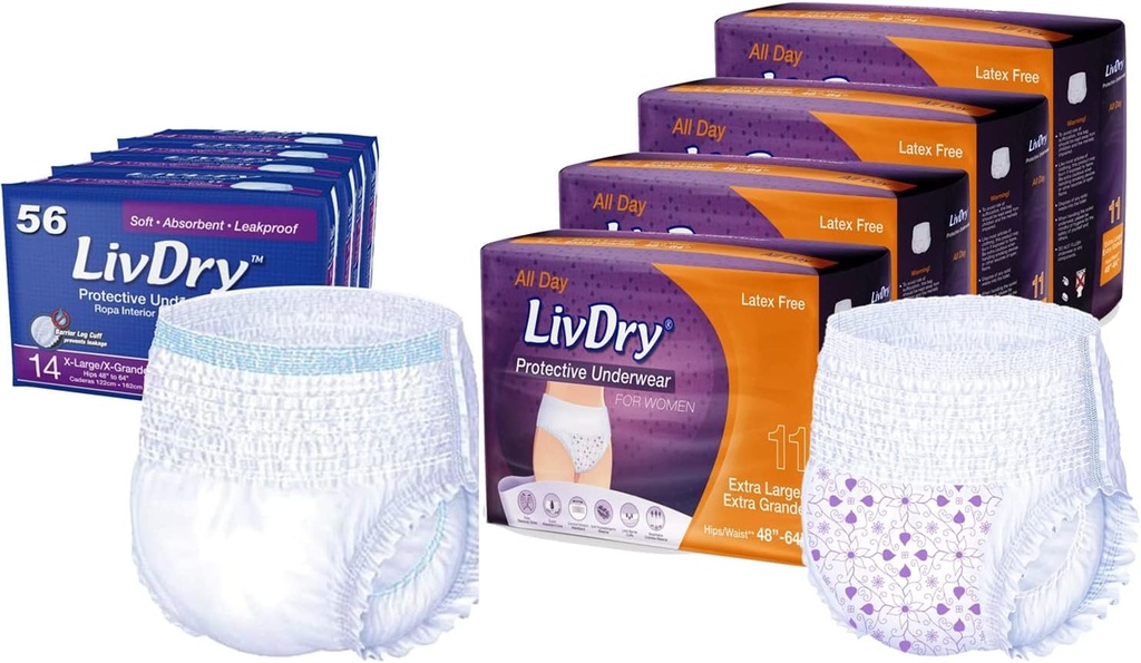 LivDry Inkontinence Spodní prádlo, Extra Absorbence s dámské celý den Bundle - Extra velké, případ