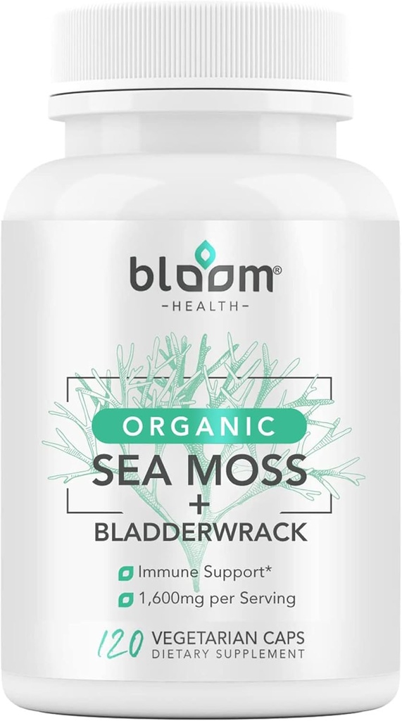Sea Moss Supplement - Naravni irski Moss za imuno podporo - Ne-GMO Seamoss Kapsule za zdravje ščitnice - Veganske Raw Seamoss tablete z naravnim praškom - 120 Vegetarian Caps
