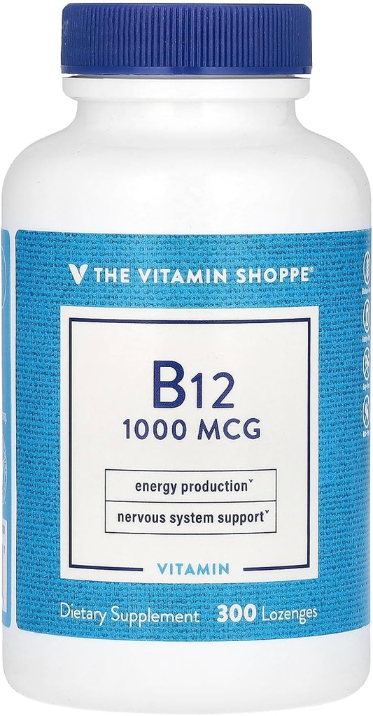 Vitamina Shoppe vitamina B12 1000mcg - susține producția de energie, supliment alimentar o dată pe zi - vitamina B-12 (Ca Cyanocobalamină), gluten & lactate gratuit (300 Lozenges)
