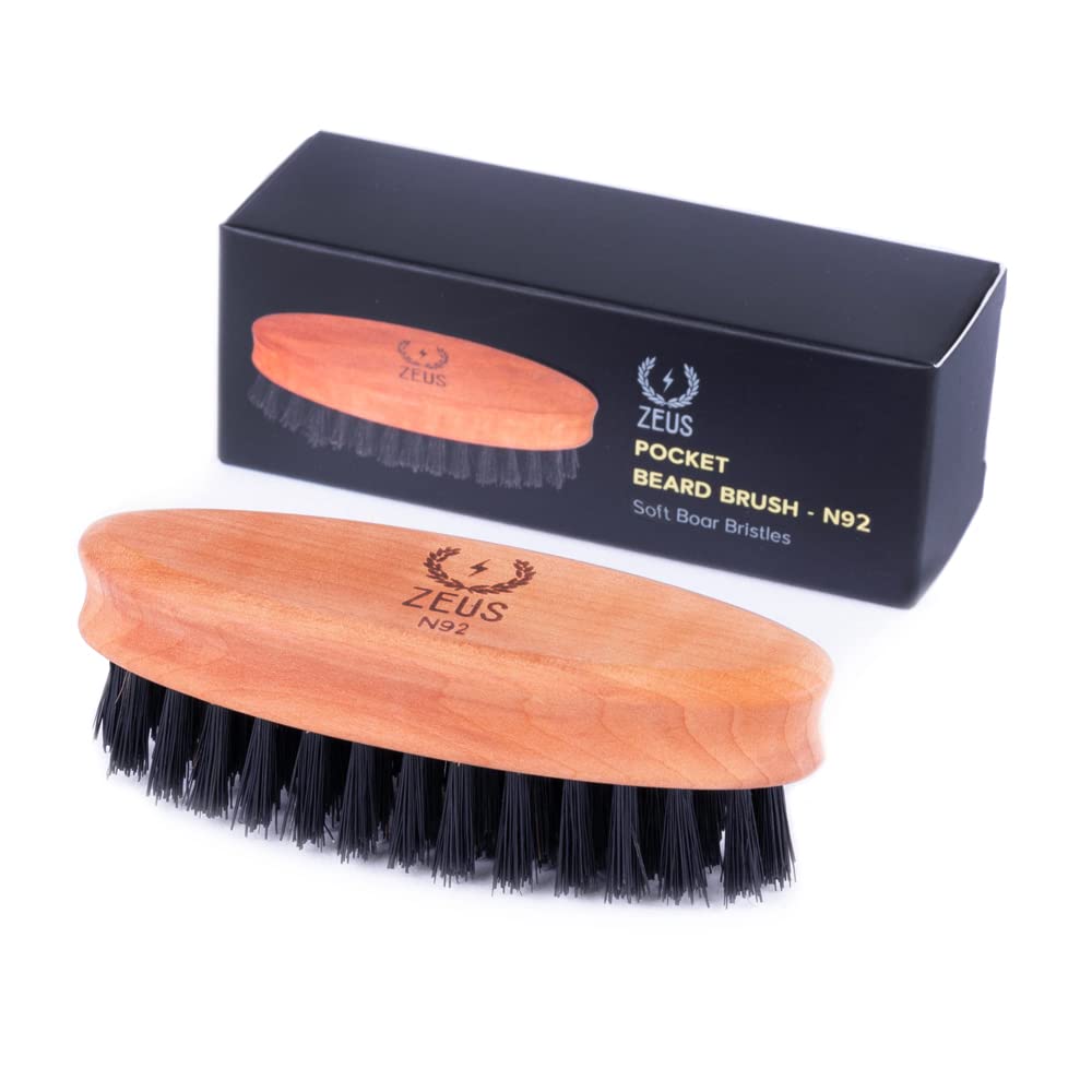 ZEUS Pocket Beard & Mustache Brush for Men, Travel Size Grooming Tool with Soft Boar Hair Bristles for Beard Styling & Detangling (Made in Germany) N92