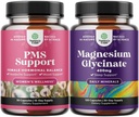 Bundle of Advanced PMS Support Supplement for Women and Pure Magnézium Glycinate 400mg per Serving for Mood Sleep and Relaxation
