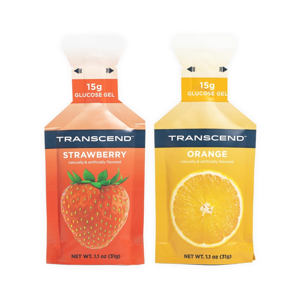 Transcend Foods Strawberry + Orange Gels (1.1 oz, Pack of 24) Fast-Acting Carb Gel Strawberry and Orange Flavor – Caffeine Free, Gluten Free