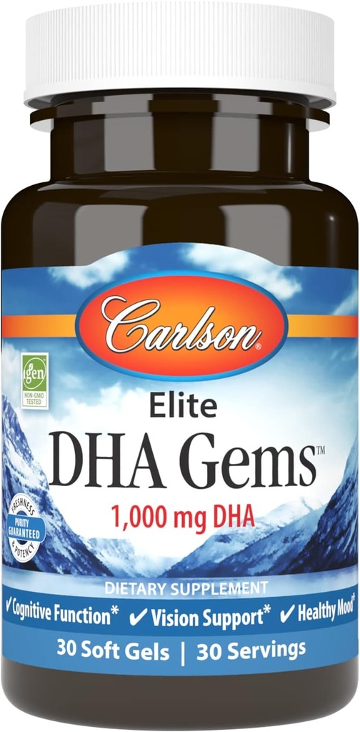 Carlson - Elite DHA Gems, 1000 mg DHA, Unterstützt gesunde Gehirnfunktion & Vision, 30 weiche Gele