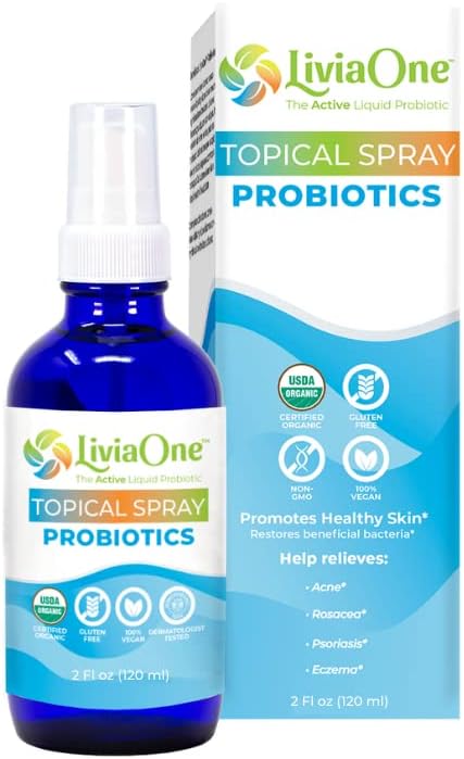 LiviaOne Topical Liquid Probiotics Spray, USDA- Certified Organic Probiotics, Gluten- i Allergen- wolne Vegan Probiotics, Non-GMO i Raw, 2 Fl Oz (Opakowanie 1)