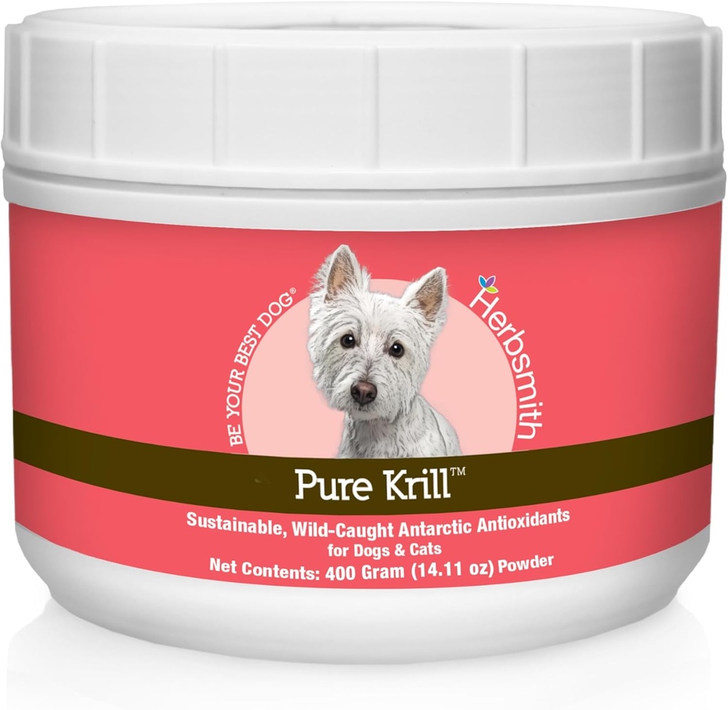 Herbsmith Pure Krill - Wild-Caught Antarctic Krill - Just 1 Ingredient - Astaxanthin for Dogs - Ready-to-Umega 3s - Alternative to Krill Oil for Dogs - 400g