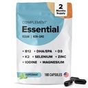 Complement Essential Vegan Multivitamin for Women & Men - Immune Support Supplement with Omega-3 DHA & EPA, B12, Vitamin D3 & K2, Zinc, Selenium, Magnesium, Iodine (60 Servings, 180 Capsules)