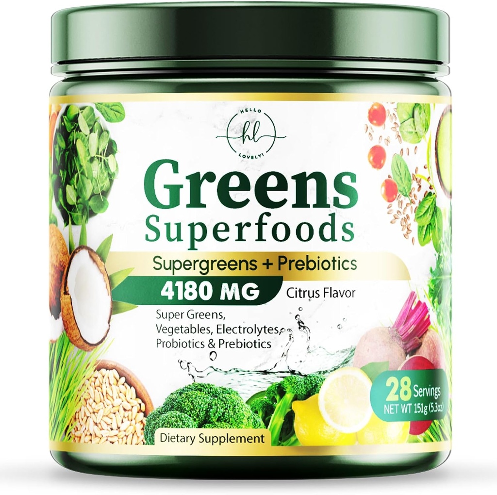 Greens Powder Superfood - Premium Orgânico Super Greens Juice Powder - Embalado com probióticos, grama de trigo, enzimas, espirulina, chlorela para Digestive & Gut Health, Smoothie Drink Mix - 28 Servings