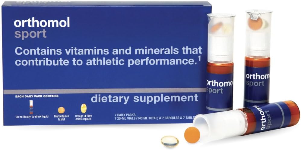 Orthomol Sport, fornecimento de 7 dias, suplemento de nutrição esportiva Premium com vitaminas A, B, C, D, E, zinco, iodo, coenzima Q10, L-Carnitina, Omega-3, e minerais essenciais para o desempenho ideal