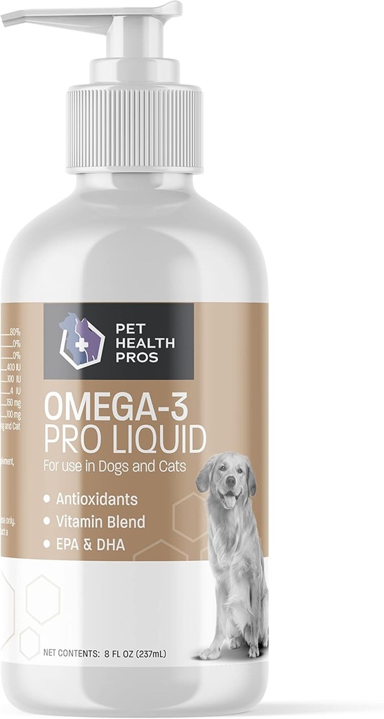 Omega 3 Fischöl für Hunde - Omega 3 Pro Skin & Coat Hund Fisch Öl Ergänzung w/Pumpe - Fish Oil Dog Omega 3 Supplement - EPA & DHA Fettsäure Fischöl für Hunde Haut und Mantel - 8 Unze