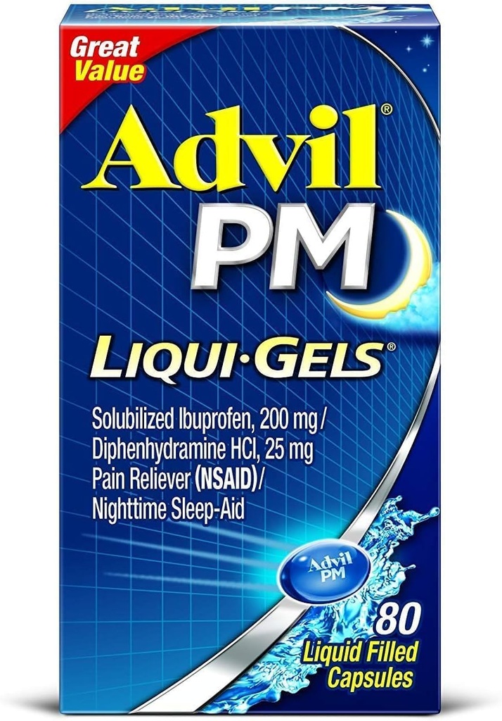Advil PM Ibuprofeeni 200 mg Liqui-Gels 80 ea (pakkaus 4)