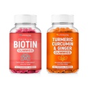 Biotin & Turmeric Vegan Gummies Combo | Max Strength Hair Growth, Skin Health, and Overall Wellness | 10000mcg Biotin & 95% Standardized Turmeric Curcumin | Natural, Non-GMO and Gluten-Free Supplement