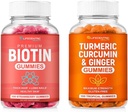 Biotin & Turmeric Vegan Gummies Combo □ Crescimento do cabelo de força máxima, saúde da pele, e bem-estar geral □ 10000mcg Biotin & 95% Curcumina Turmérica padronizada □ Natural, não-GMO e sem glúten Suplemento